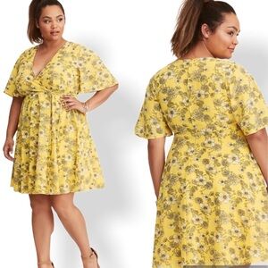 Torrid Yellow Floral Georgette Wrap Dress Size 10